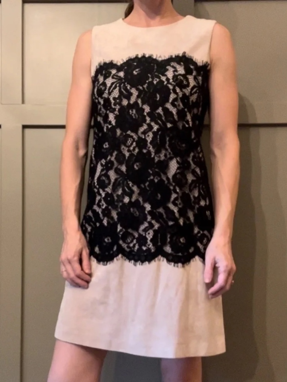 Calvin Klein Lace & Faux Suede Microsuede Dress Sleeveless Career Dress Size 4